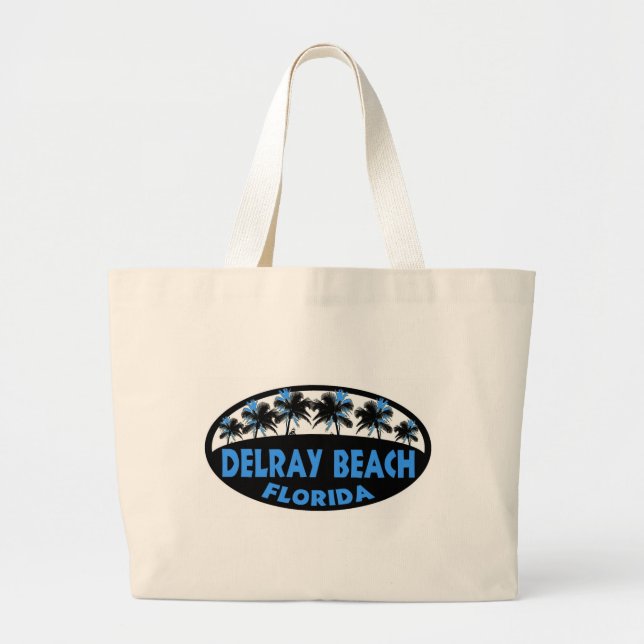 Grand Tote Bag Delray Beach Florida bleu palmiers noirs (Devant)