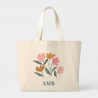 Grand Tote Bag Demoiselle d'honneur à fleurs illustrées botanique