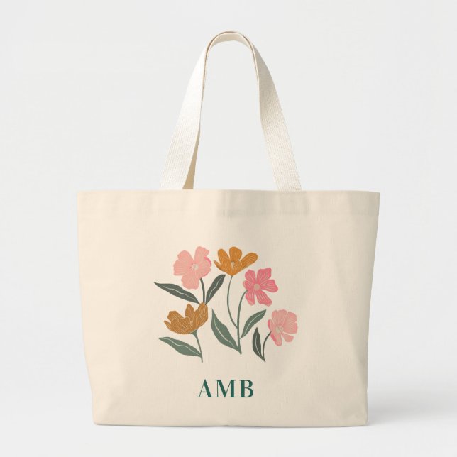 Grand Tote Bag Demoiselle d'honneur à fleurs illustrées botanique (Devant)