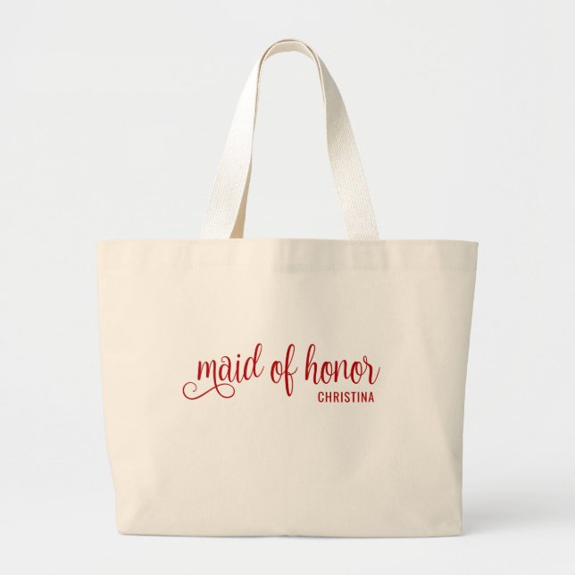Grand Tote Bag Demoiselle d'honneur Calligraphie Rouge Bach  (Devant)