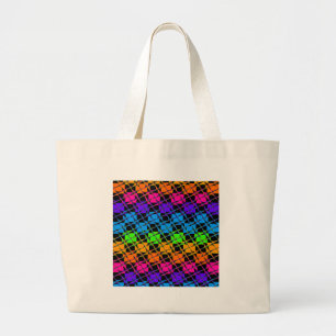 Grand Tote Bag Dernières couleurs d'arc-en-ciel à damiers design