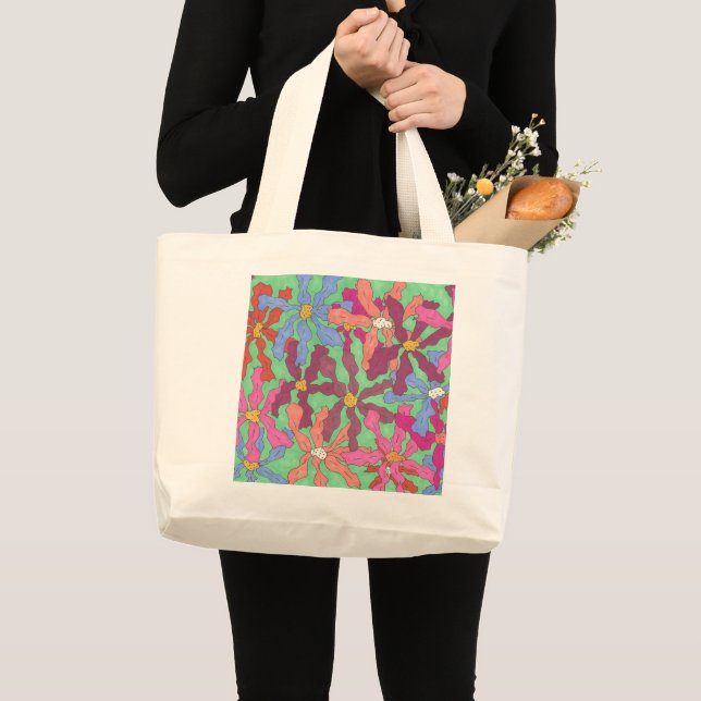 Grand Tote Bag Design Boho Motif à fleurs rétro (Devant (produit))