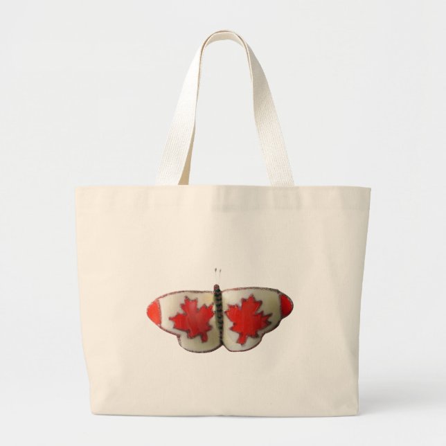 Grand Tote Bag Design de papillon du drapeau canadien (Devant)