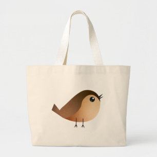 Grand Tote Bag Dessin Animé d'Oiseau Moineau
