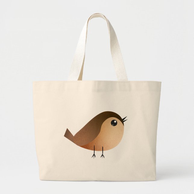 Grand Tote Bag Dessin Animé d'Oiseau Moineau (Devant)