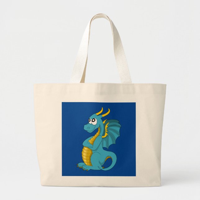 Grand Tote Bag dessin animé dragon bleu (Devant)