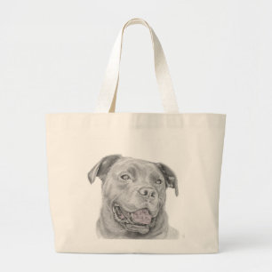 Grand Tote Bag Dessin d'art de pitbull