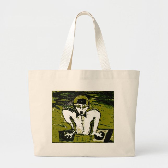 Grand Tote Bag dessin de graff dj coupé (Devant)