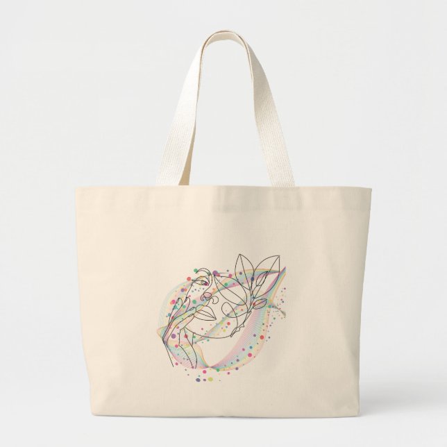 Grand Tote Bag Dessin de visage au trait design simple arty  (Devant)
