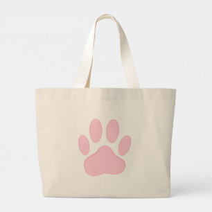 Grand Tote Bag Dessin d'empreinte de patte de chien rose