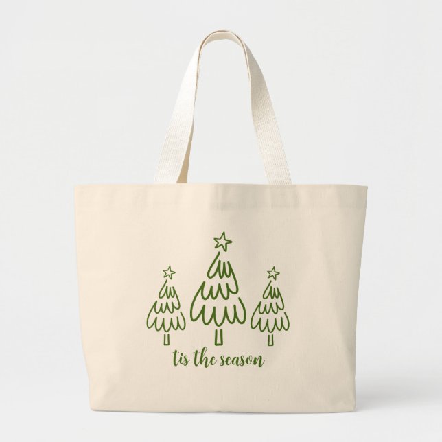 Grand Tote Bag Dessin Main Levée Doodle Vert Fantaisiste (Devant)