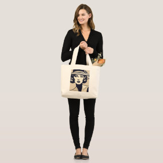 Grand Tote Bag Dessin Portrait d'une femme