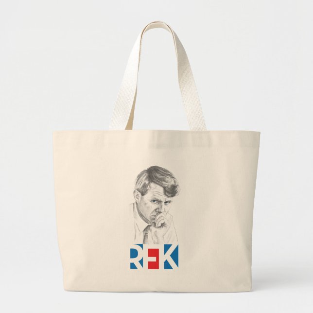 Grand Tote Bag Dessin RFK avec du texte RFK en rouge et bleu (Devant)