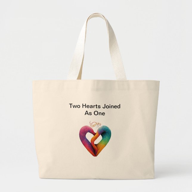 Grand Tote Bag Deux Coeurs Rejoints Comme Un (Devant)