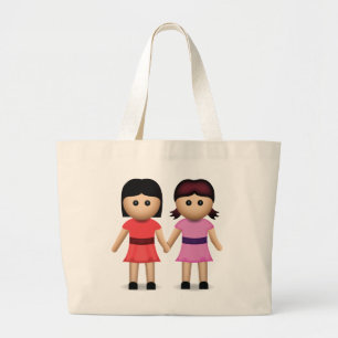 Grand Tote Bag Deux femmes tenant des mains Emoji