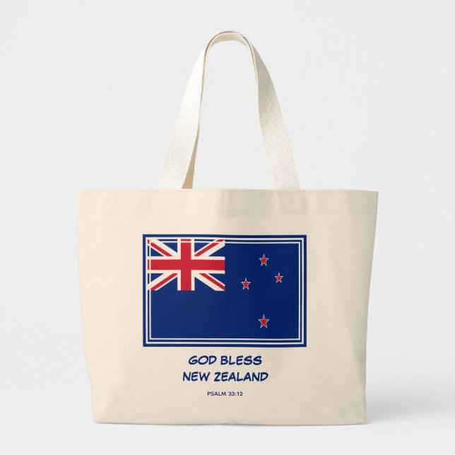 Grand Tote Bag DIEU BÉNISSE | NOUVELLE ZÉLANDE | Patriotique| AOT (Devant)