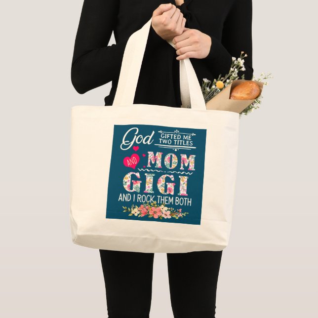 Grand Tote Bag Dieu M'A Donné Deux Titres Maman Et Gigi Leopard (Devant (produit))
