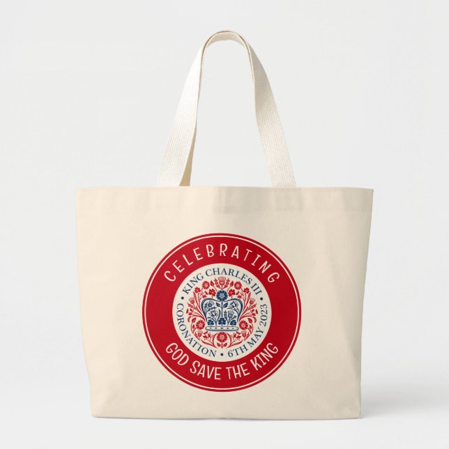 Grand Tote Bag DIEU SAUVER LE ROI Charles III Coronation Rouge (Devant)