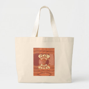Grand Tote Bag Dieu Vous Bénit Un Design De Texte Inspirant.