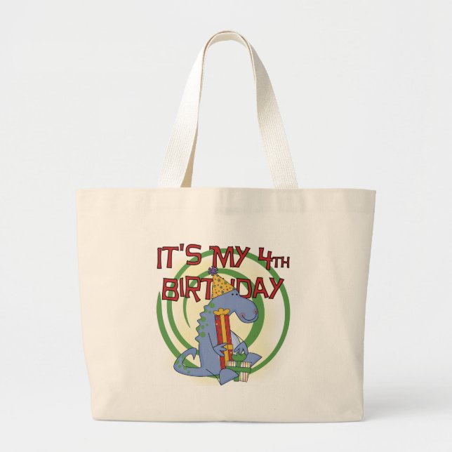Grand Tote Bag Dinosaur 4e anniversaire T-shirts et cadeaux (Devant)