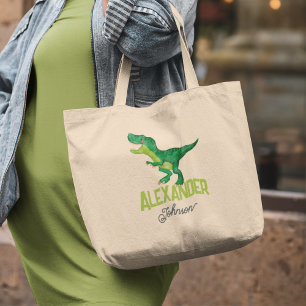 Grand Tote Bag Dinosaure aquarelle avec nom enfant garderie