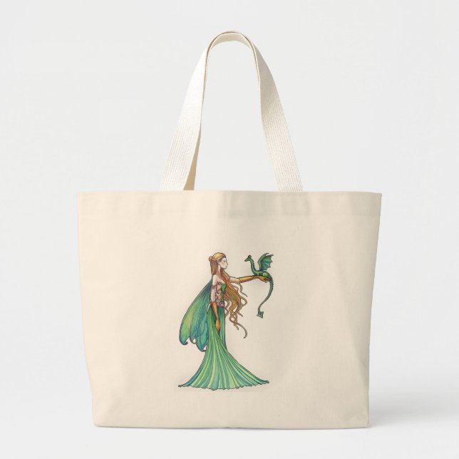 Grand Tote Bag Discipline Dragon de Fée Verte par Molly Harrison (Devant)