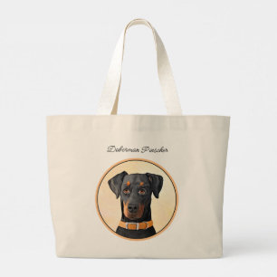 Grand Tote Bag Doberman Pinscher Peinture non découpée Art origin