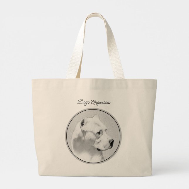 Grand Tote Bag Dogo Argentino Peinture Mastiff Original Chien Art (Dos)