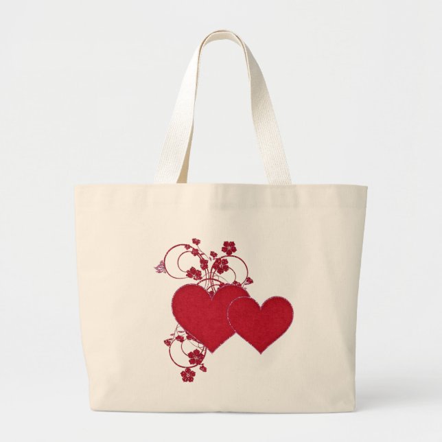Grand Tote Bag Double Red Hearts & Parties scintillant Design Sai (Devant)