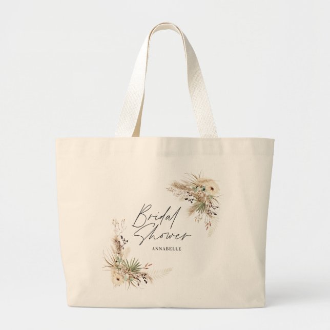Grand Tote Bag Douche nuptiale pour pampas eucalyptus élégant fou (Devant)