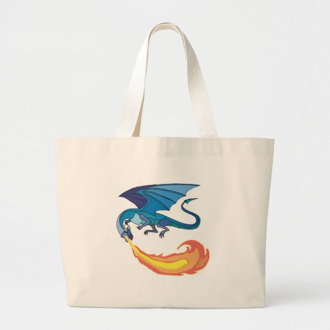 Grand Tote Bag dragon bleu crachant du feu (Devant)