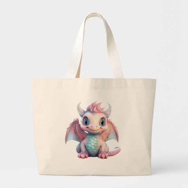 Grand Tote Bag Dragon de bonbons en coton adorable (Devant)