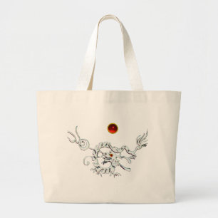 Grand Tote Bag DRAGON DE MER RUBY, noir et blanc rouge
