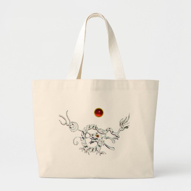 Grand Tote Bag DRAGON DE MER RUBY, noir et blanc rouge (Devant)