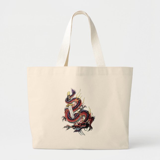 Grand Tote Bag Dragon japonais Katana de Sui Riu (Devant)