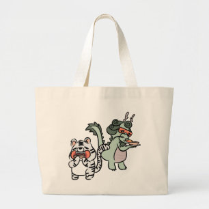 Grand Tote Bag Dragon vert tigre blanc