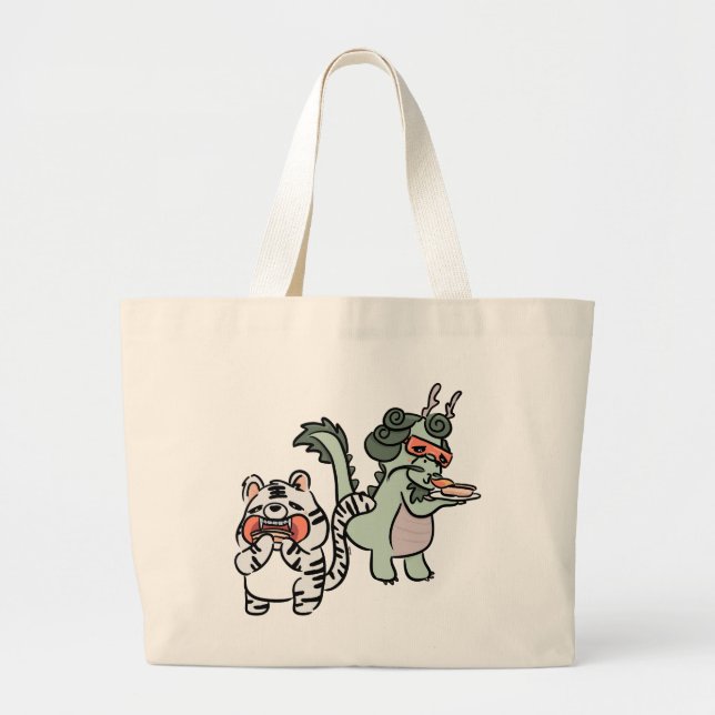 Grand Tote Bag Dragon vert tigre blanc (Devant)