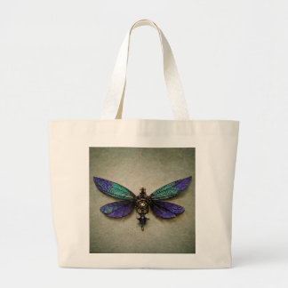 Grand Tote Bag Dragonflies de vapeur bleu vert pourpre