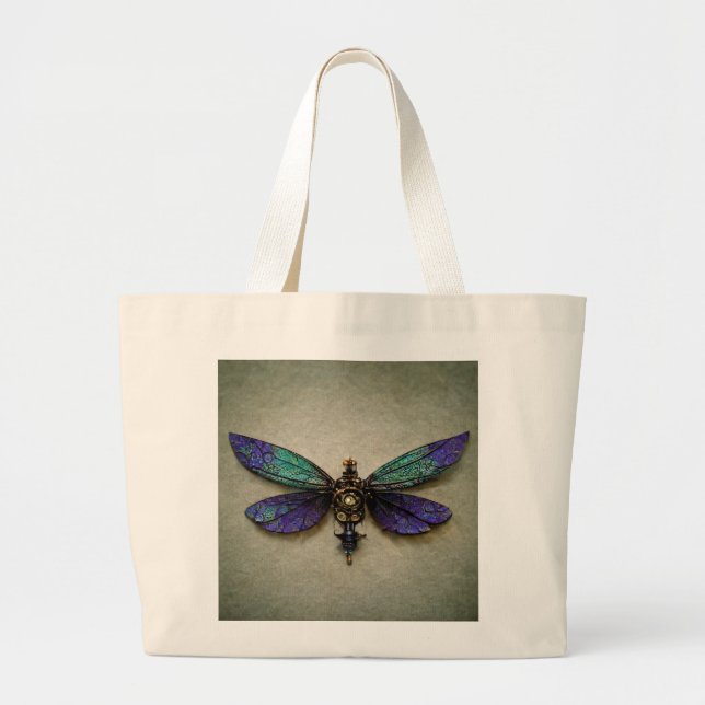 Grand Tote Bag Dragonflies de vapeur bleu vert pourpre (Devant)