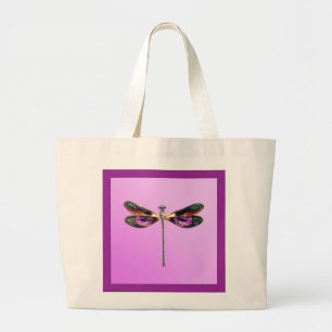 Grand Tote Bag Dragonfly - argent, or, violet et noir
