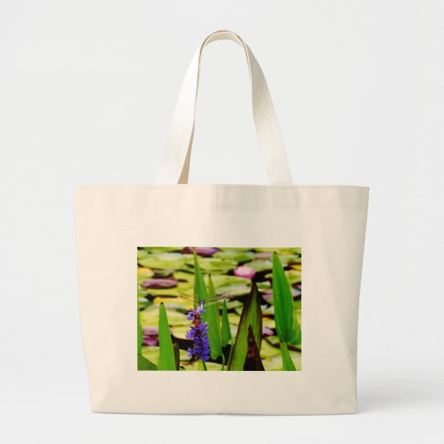 Grand Tote Bag Dragonfly lotus and purple flower (Devant)