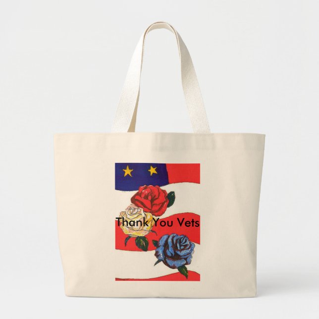 Grand Tote Bag Drapeau américain Rose Rouge Blanc & Bleu"Merci Ve (Devant)