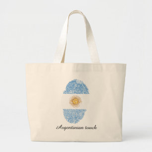 Grand Tote Bag Drapeau argentin d'empreinte digitale de contact