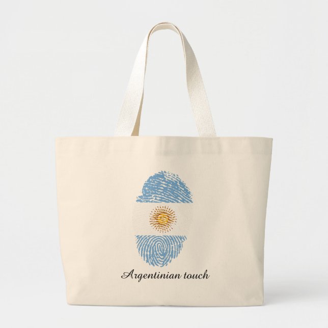 Grand Tote Bag Drapeau argentin d'empreinte digitale de contact (Devant)