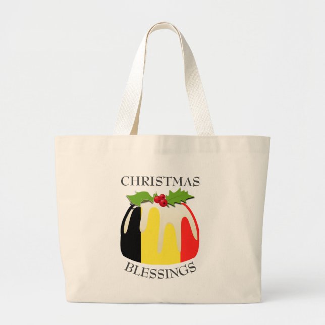 Grand Tote Bag DRAPEAU BELGIQUE DU Pudding DE Noël (Devant)