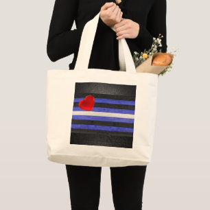 Grand Tote Bag Drapeau de fierté en cuir SlipperyJoe's noir bleu