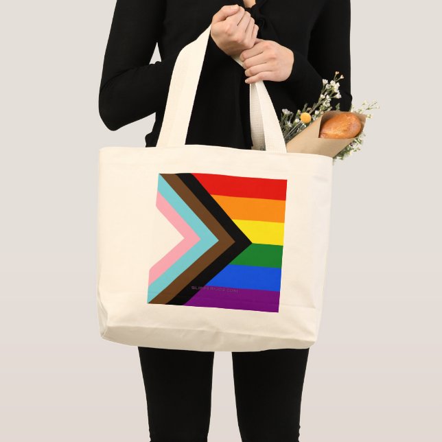 Grand Tote Bag Drapeau de fierté Progress de SlipperyJoe six band (Devant (produit))