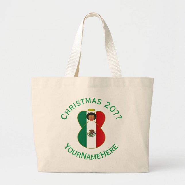 Grand Tote Bag Drapeau de Noël de l'ange mexicain personnalisé (Devant)