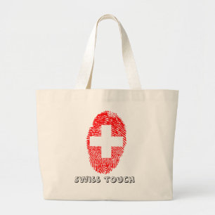 Grand Tote Bag Drapeau d'empreinte digitale de contact de Suisse
