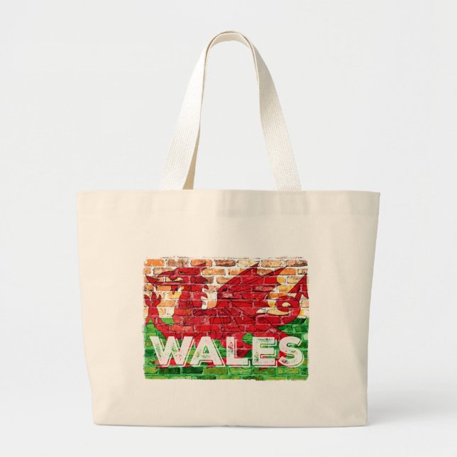 Grand Tote Bag Drapeau du Pays de Galles sur brique (Devant)